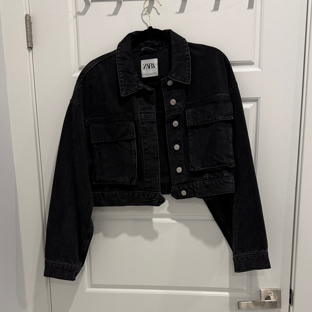 Zara Women's Dark Denim Cropped Jacket